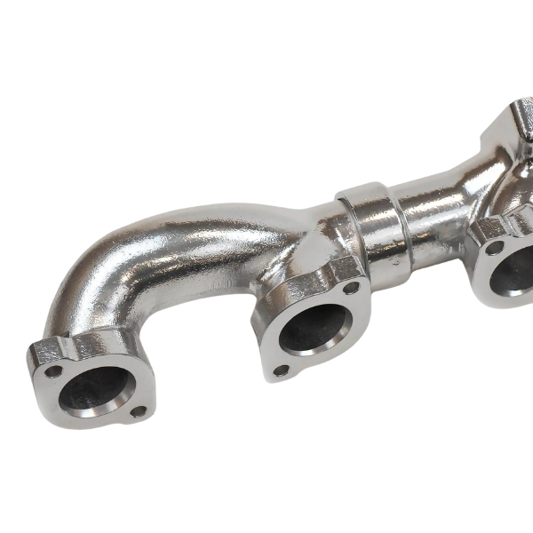 PDI Big Boss 12.7 Series 60 Non-EGR Exhaust Manifold The Series 60 Non-EGR Exhaust Manifold has been designed to maximize the exhaust air flow to reduce turbo lag time and reduce exhaust temperatures. Stock and other manufacturers fall short as their design constricts the airflow increasing the turbo response time. Hard angles and rough surfaces can increase swirl rates and friction, increasing the exhaust temperatures putting more risk on the engine. Lower quality exhaust manifolds from a competitor or stock can weaken over time as the manifold expands and contracts it will develop cracks and even flake. During the design process of the Series 60 Non-EGR Exhaust manifold each port has been analyzed and tested to provide a balanced flow to the turbocharger. The diameter of the runners has been designed to produce, on average, a 20% airflow increase over a stock manifold. The gradual angles of the manifold have been built to reduce swirl rate resulting in cooler exhaust temperatures by 75-100 degrees. PDI manifolds are a big part in maintaining the best exhaust pressure to boost pressure ratios which will provide the potential for increased fuel economy. At PDI, we use only the best material for our products. We use a superior grade of High Silicon with Molybdenum Ductile Iron (HSMD) that eliminates weak points such as warping, cracking, and center divider failure from heat erosion. This material, combined with a redesign of the mounting surfaces, eliminates common failures due to a fatigued manifold. The Series 60 Non-EGR Exhaust Manifold has been so well designed it has a 2yr unlimited mile warranty. Available for 1994-2003 Detroit Series 60 Engines.