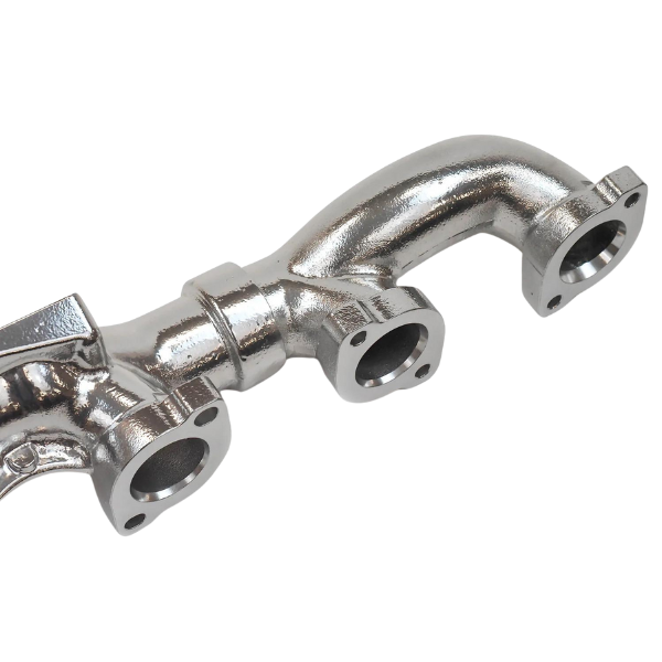 PDI Big Boss 12.7 Series 60 Non-EGR Exhaust Manifold The Series 60 Non-EGR Exhaust Manifold has been designed to maximize the exhaust air flow to reduce turbo lag time and reduce exhaust temperatures. Stock and other manufacturers fall short as their design constricts the airflow increasing the turbo response time. Hard angles and rough surfaces can increase swirl rates and friction, increasing the exhaust temperatures putting more risk on the engine. Lower quality exhaust manifolds from a competitor or stock can weaken over time as the manifold expands and contracts it will develop cracks and even flake. During the design process of the Series 60 Non-EGR Exhaust manifold each port has been analyzed and tested to provide a balanced flow to the turbocharger. The diameter of the runners has been designed to produce, on average, a 20% airflow increase over a stock manifold. The gradual angles of the manifold have been built to reduce swirl rate resulting in cooler exhaust temperatures by 75-100 degrees. PDI manifolds are a big part in maintaining the best exhaust pressure to boost pressure ratios which will provide the potential for increased fuel economy. At PDI, we use only the best material for our products. We use a superior grade of High Silicon with Molybdenum Ductile Iron (HSMD) that eliminates weak points such as warping, cracking, and center divider failure from heat erosion. This material, combined with a redesign of the mounting surfaces, eliminates common failures due to a fatigued manifold. The Series 60 Non-EGR Exhaust Manifold has been so well designed it has a 2yr unlimited mile warranty. Available for 1994-2003 Detroit Series 60 Engines.