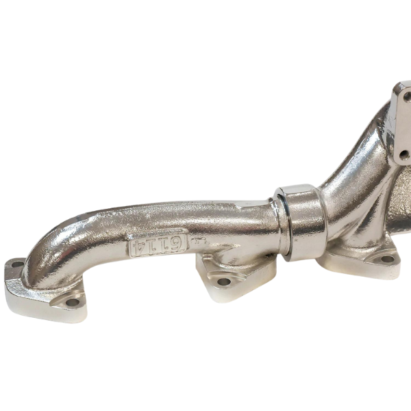 PDI Big Boss Cummins N14 Exhaust Manifold The Cummins N14 Celect Plus Exhaust Manifold has been designed to maximize the exhaust air flow, to reduce turbo lag time, and cool exhaust temperatures. Stock and competitive products on the market fall short as their design constricts the airflow increasing the turbo response time. Hard angles of their design cause higher swirl rates and friction which will increase the exhaust temperatures putting more risk on the engine. With lower quality iron an exhaust manifold from a competitor or stock can weaken over time as the manifold expands and contracts it will develop cracks and even flake. During the design process each port has been analyzed and tested to provide a balanced flow to the turbocharger. The diameter of the runners has been designed to produce, on average, a 20% airflow increase over a stock manifold. The gradual angles of the manifold have been built to reduce swirl rate resulting in cooler exhaust temperatures by 75-100 degrees. PDI manifolds are a big part in maintaining the best exhaust pressure to boost pressure ratios which will provide the potential for increased fuel economy. At PDI, we use only the best material for our products. We use a superior grade of High Silicon with Molybdenum Ductile Iron (HSMD) that eliminates weak points such as warping, cracking, and center divider failure from heat erosion. This material, combined with a redesign of the mounting surfaces, eliminates common failures due to a fatigued manifold.