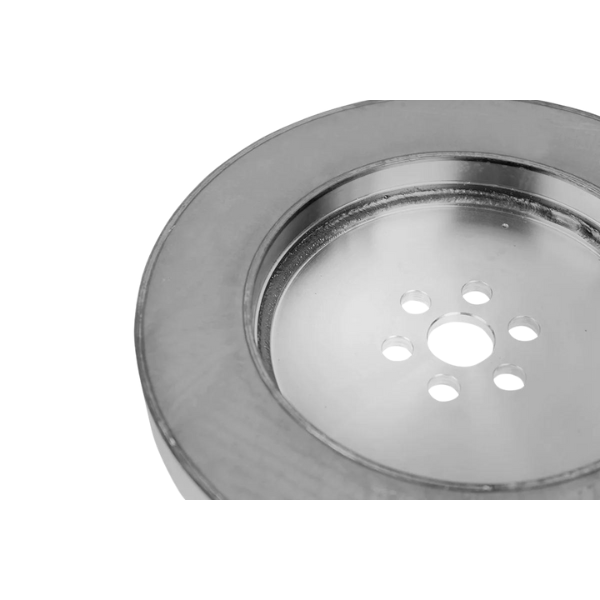 PDI Cummins N14 Crankshaft Damper Our viscous torsional damper is a design that consists of a free rotation inertia ring surrounded by a viscous silicone fluid enclosed in a laser welded, sealed housing. When crankshaft torsional vibrations occur, the outer housing of the damper reacts with the crankshaft, twisting as it rotates, while the inertia ring attempts to rotate at a constant speed. This relative motion between the inertia ring and housing causes the inertia ring to shear the silicone fluid, which reduces the destructive torsional vibrations of the crankshaft. When left unchecked, these vibrations may lead to a cracked or broken crankshaft, valve train problems, and premature bearing wear. For more information about our Viscous Crank Dampers, or for help with any of your performance needs, contact your nearest PDI dealer (Cobra Diesel Performance) at +1 (778) 325-5353